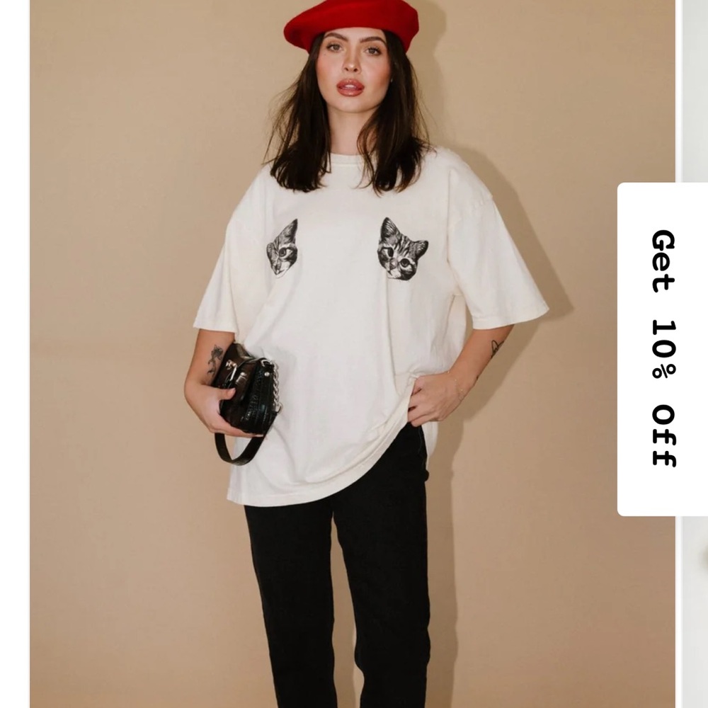 Dressed in LALA White Show Me Your Kitties Oversized Tee in Ivory